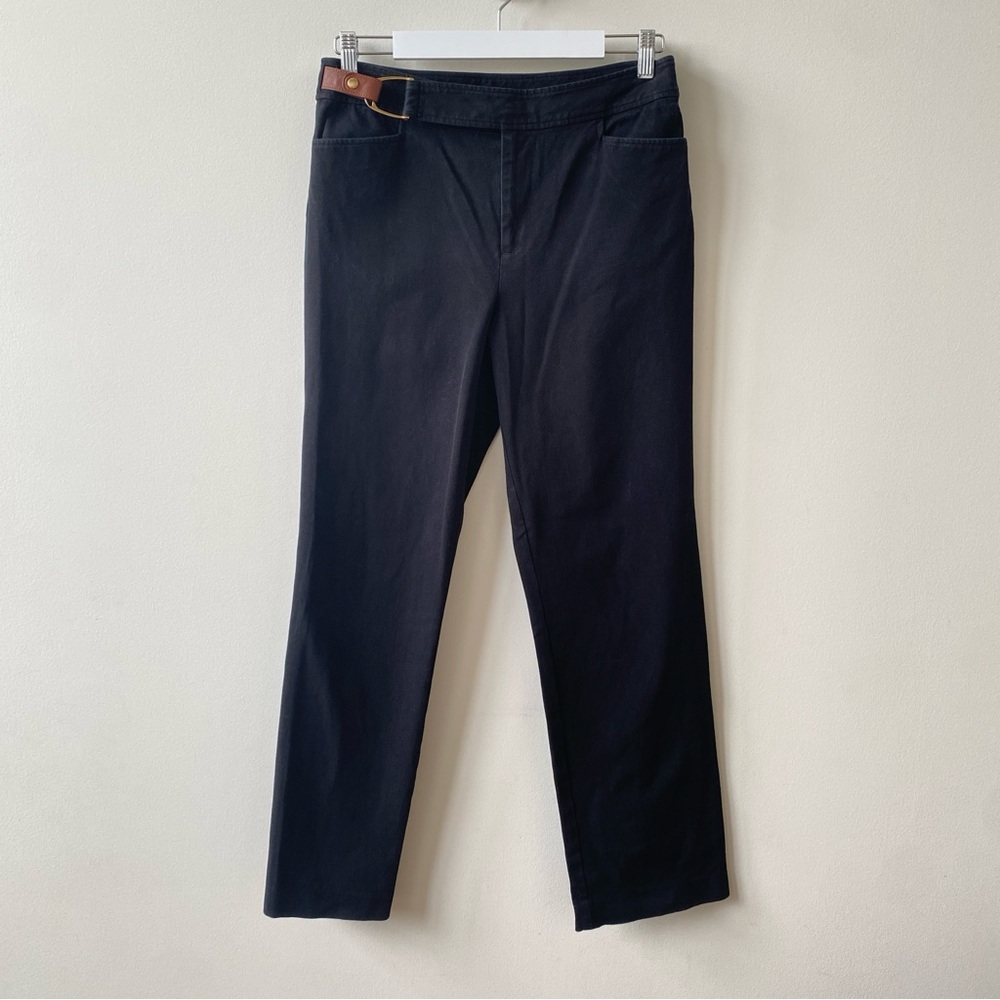 Lauren Ralph Lauren Black Twill Denim Pants Attached Belt Women’s Size 8